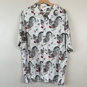 Uniqlo x Ito Jakuchu Shirt Men XL Rooster Print White Short Sleeve Button Casual